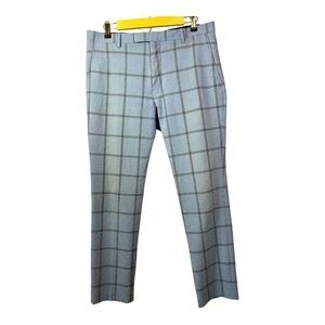 TWISTED TAILOR Men’s Flat Front Windowpane Cosmic Trouser Pants Blue Size 34R